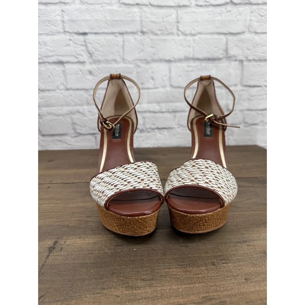 White House Black Market Raffia Wedge Heels Womens 7.5 Brown White Sandals Boho